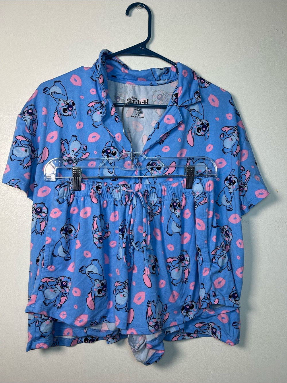 Disney Lilo & Stitch Women's 2 Piece Short Pajama Set Size Small Blue Soft Cozy